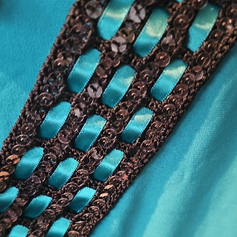 Jubi USA NEW Stylish Teal & Black V-Neck Women's Top Size Large - Picture 3 of 8